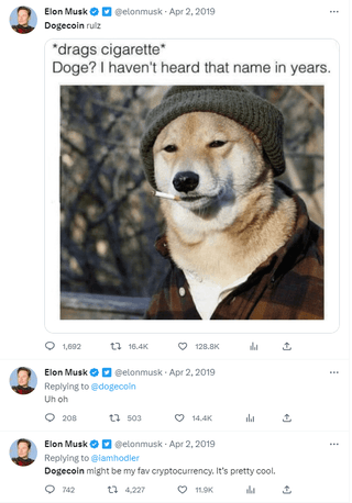 Exactly 2 years ago Elon said he's backing Dogecoin over Bitcoin. Since then price has gone down over 79%