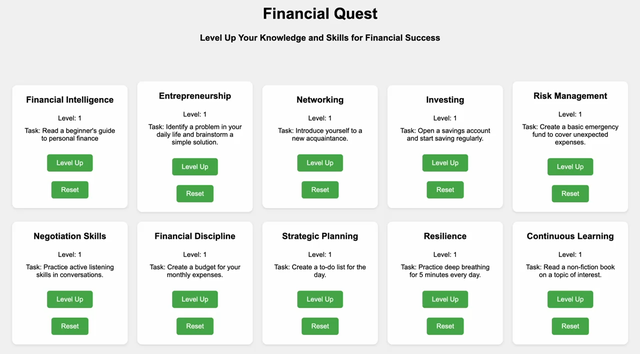 Built a website that gamifies learning about finance. Check it out! Its called Financial Quest